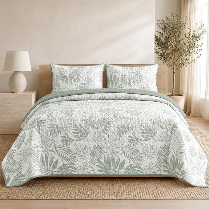 King Quilt Set-3 Pieces Soft Bedding Floral Reversible Coverlet | All Seasons by BLOOMHAVEN