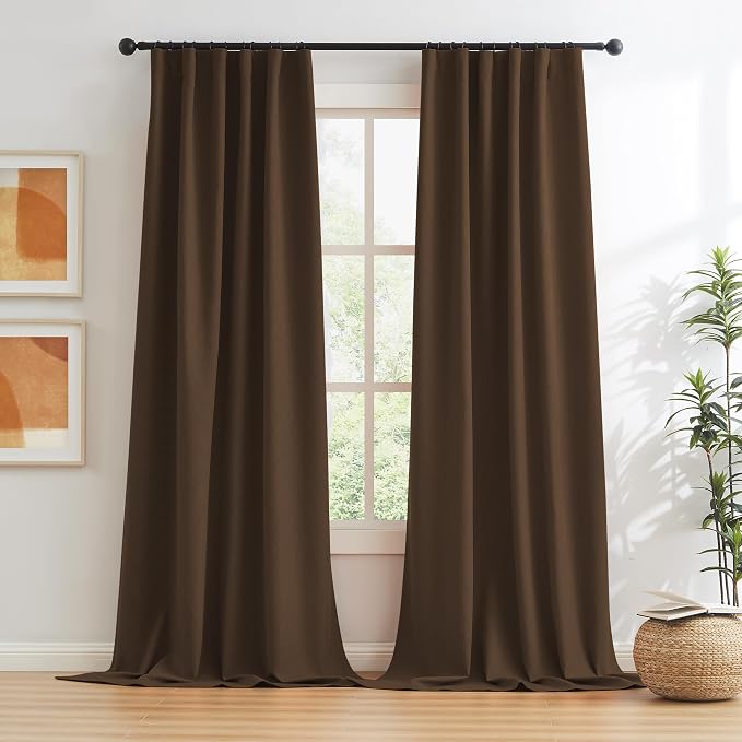 90 Inch Linen Blackout Curtains 2 Panels Set, 100% Black Out Thermal Insulated - Image 2