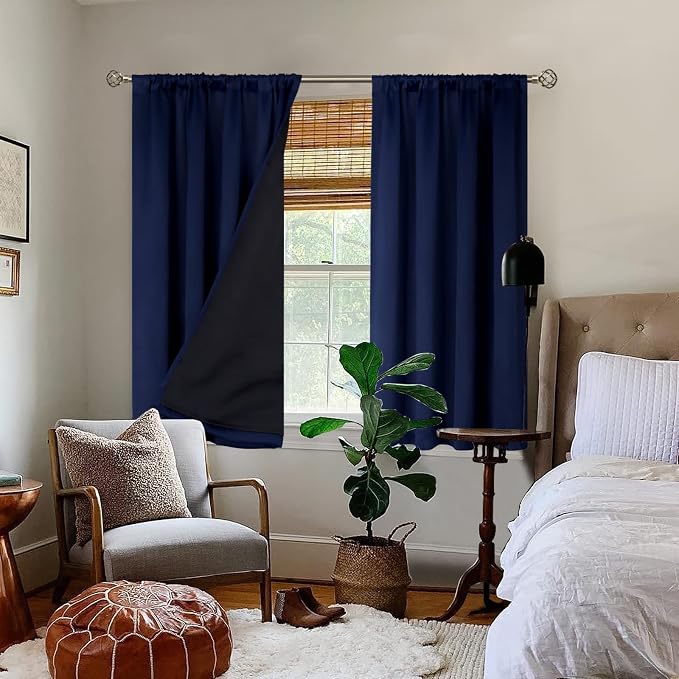 BGment Navy Blackout Curtains for Bedroom 45 Inch Length 2 Panels | Thermal - Image 2