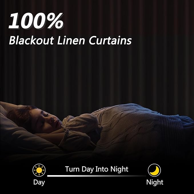 Ivory 100% Blackout Linen Curtains 144 Inch Length 2 Panels Set - Image 2