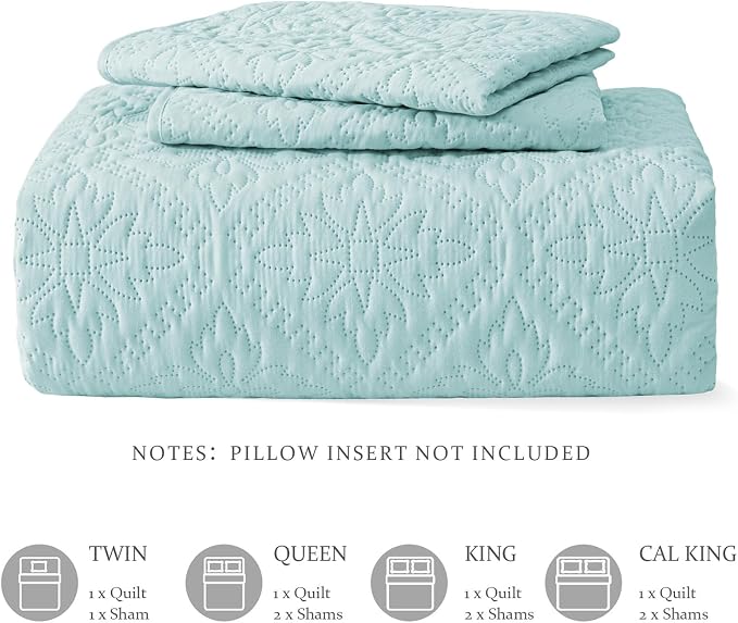 Exclusivo Mezcla California King Quilt Set, Aqua Blue | Lightweight Soft - Image 6