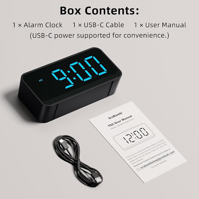 Battery Operated Small Alarm Clock: Compact Cordless Design | Digital Large - Image 9
