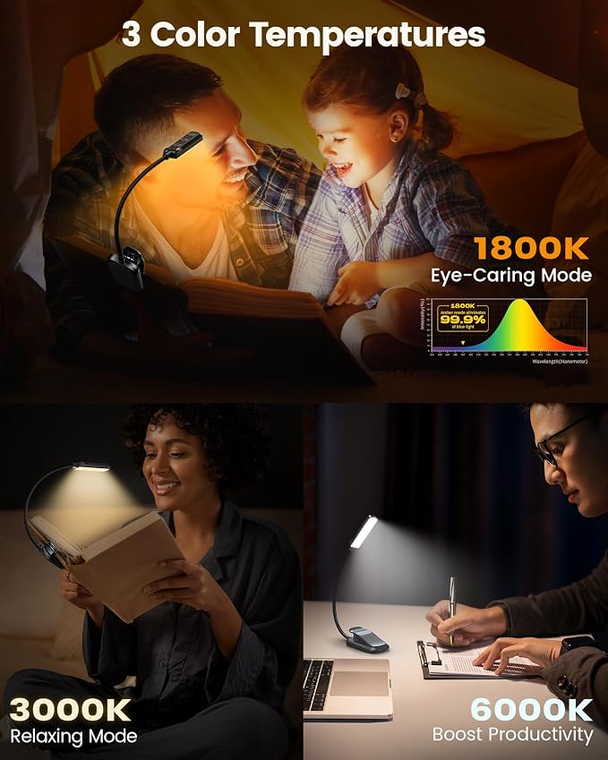 Glocusent 13 LED Book Lights for Reading at Night, Gifts for Book Lovers | - Image 4