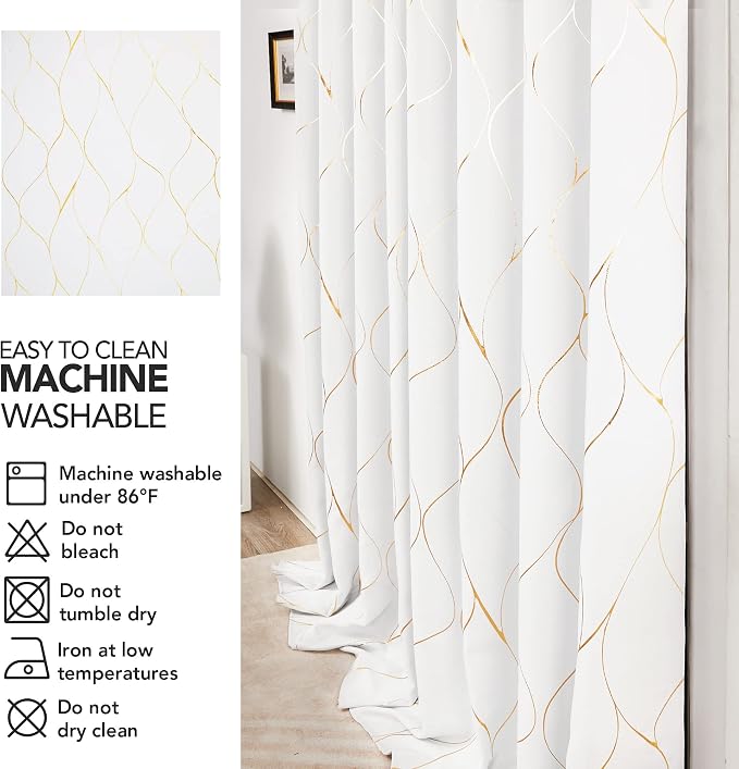Deconovo Gold Wave Print Blackout Curtains - Image 6