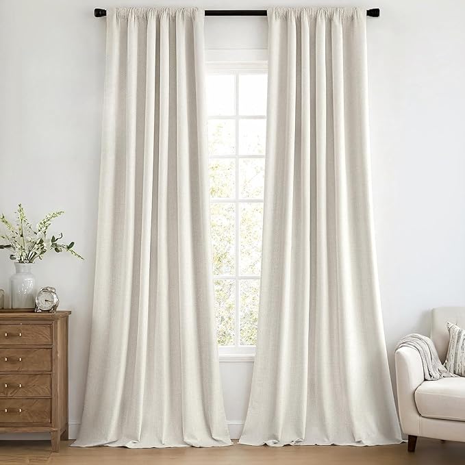 MIULEE 100% Blackout Back Tab Pleat Linen Curtains 50" Wx90 L, Thick Faux Linen by MIULEE