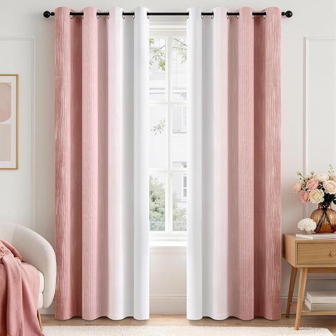 MIULEE Pink and Greyish White Ombre Blackout Curtains 52Wx96L Set of 2 | Full by MIULEE