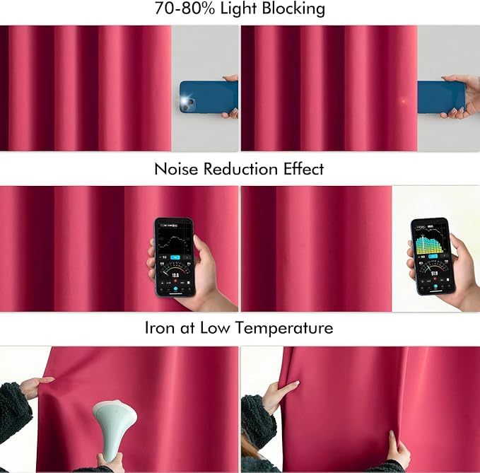 MIULEE Hot Pink Back Tab Blackout Curtains 52x120 Inch Long 2 Panels Set | Rod - Image 5