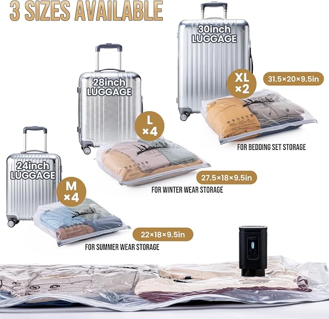 TAILI Vacuum Storage Bags with Rechargeable Pump, 10 Combo | Vacuum Seal Bags - Image 2
