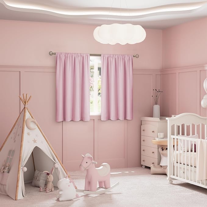 BGment Pink Blackout Curtains for Girls Room 45 Inch Length 2 Panels | Kids - Image 2