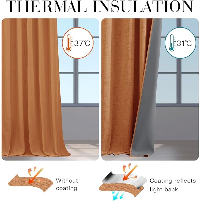 RYB HOME Burnt Orange Total Blackout Curtains 90 Inch Long - Image 6