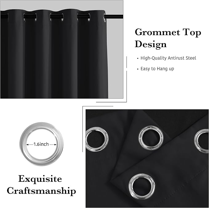 RYB HOME 100% Blackout Curtains 63 inches Length, Thermal Insulated | Total - Image 2