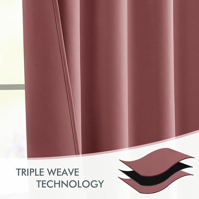 MIULEE Dusty Rose Back Tab Blackout Curtains 52x96 Inch Long 2 Panels Set | Rod - Image 7