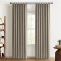 Pinch Pleated Full Blackout Faux Linen Curtains 108 Inches Long | Dark Faux by 100BlackoutShield