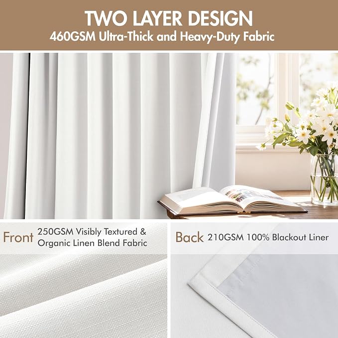 MIULEE Pinch Pleated 100% Blackout Curtains 40"x90" Long White 4 Panels Set | - Image 4