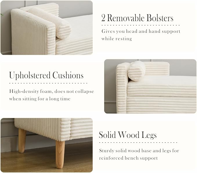 Aoiy & Wifon 65.35" W End of Bed Bench King Size, Upholstered Large Storage - Image 4