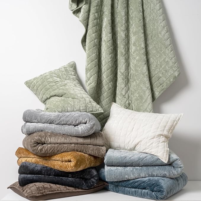 RECYCO Channel Box Stitch Velvet Quilt Set, King Size, Sage Green | Ultra Soft - Image 6