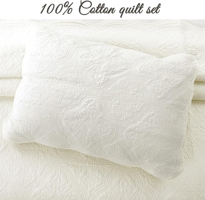 Cozy Line Home Fashions 100% Cotton Medallion Off White Matelasse Embossed - Image 2
