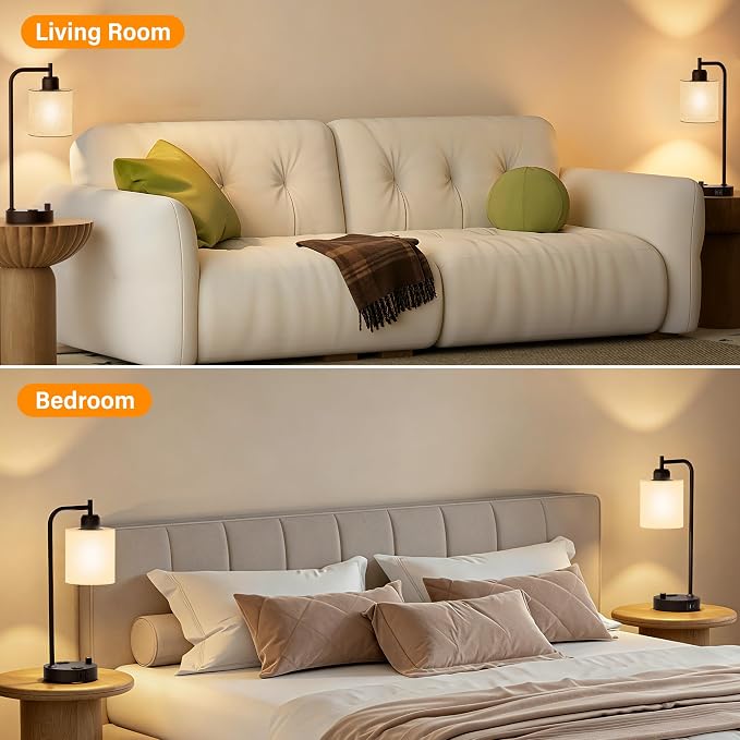 Industrial Table Lamps with Linen Shade, 2 LED Bulbs Included - Image 8