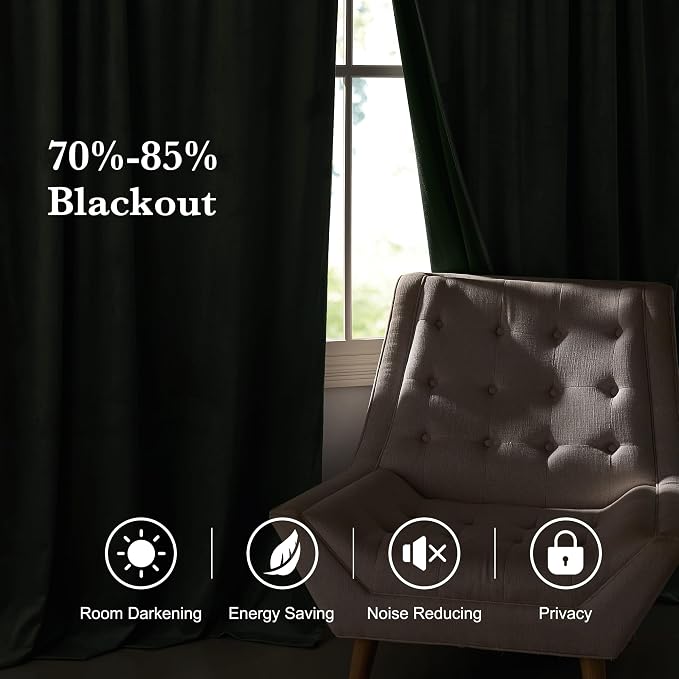RYB HOME Army Green Velvet Blackout Curtains 96 inches - Image 5