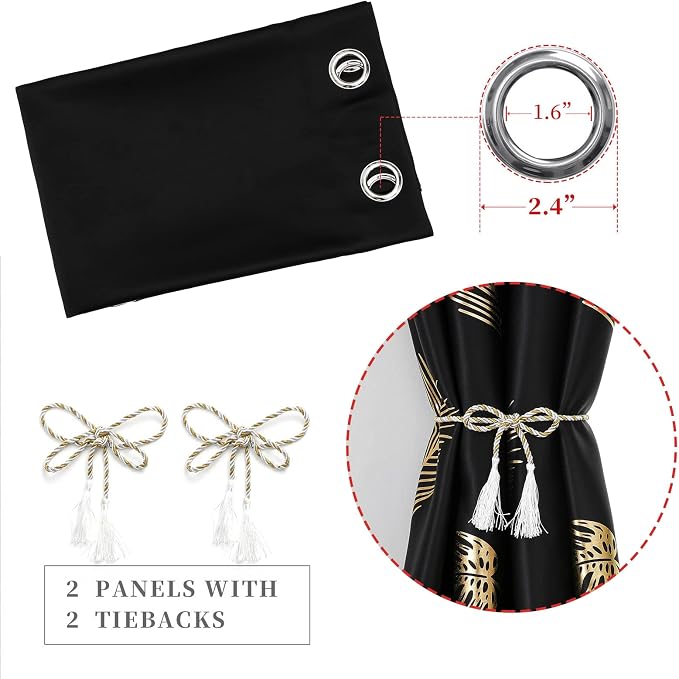 Grommet Window Black Blackout Drapes Energy Saving Light Blocking Blacout - Image 5