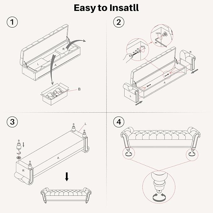 SOFTHION 67" Storage Bench for Bedroom, Linen Upholstered - Image 7