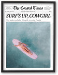 iHery 16x20in Surf’s Up Cowgirl Framed Newspaper Wall Art | Premium Black by iHery