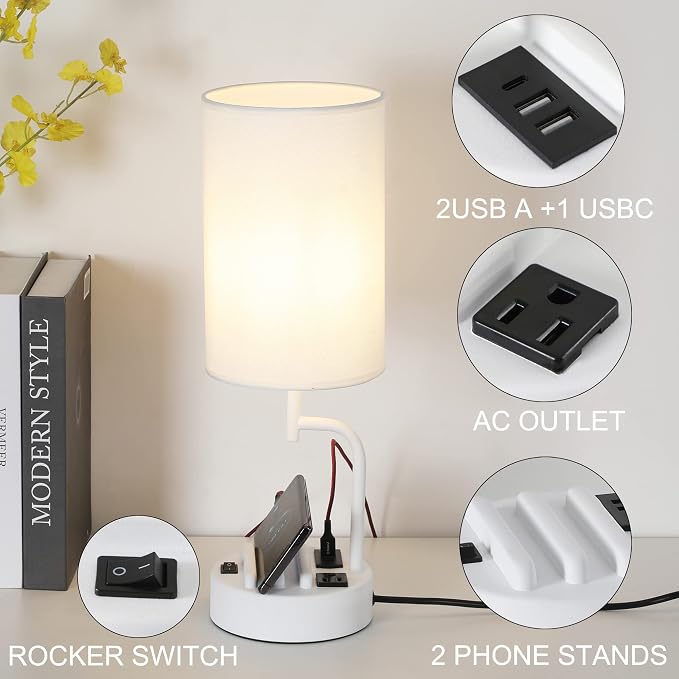 Dreamholder Table Lamp with 3 USB Charging Ports, Modern Desk Lamp with AC - Image 2