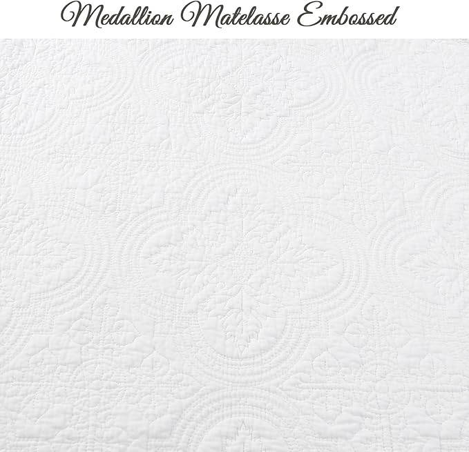 Cozy Line Home Fashions 100% Cotton Victorian Medallion Solid White Matelasse - Image 4