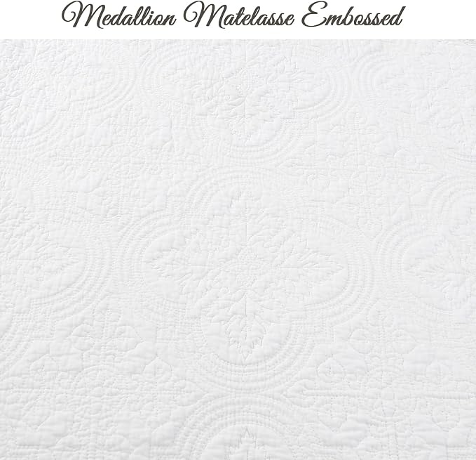 Cozy Line Home Fashions 100% Cotton Victorian Medallion Solid White Matelasse - Image 4