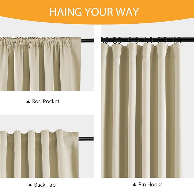 RYB HOME 100% Blackout Curtains 63 inches Length, Thermal Insulated | Thermal - Image 6