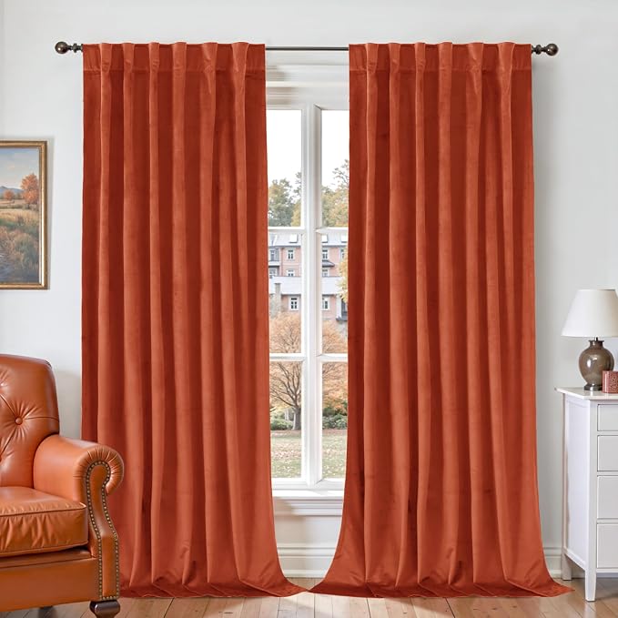 BGment Terracotta Velvet Blackout Curtains 96 Inches Long, Super Soft Drapes by BGment