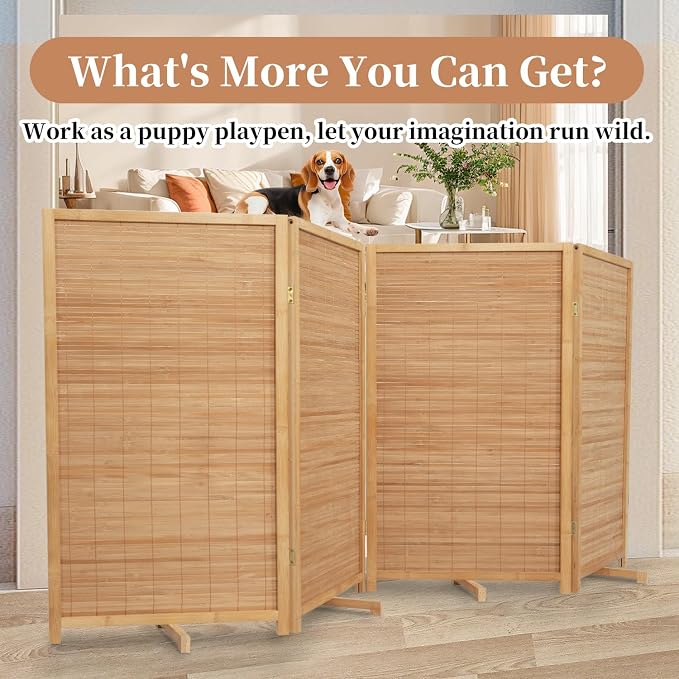 Room Divider Folding Privacy Screens, Hand-Made Natural Bamboo Room Dividers | - Image 6