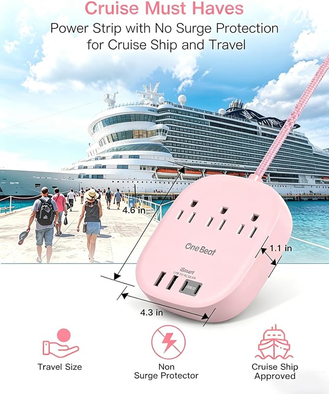 Cruise Ship Travel Essentials, 22.5W/4.5A Flat Plug Power Strip, Power Strip No - Image 5