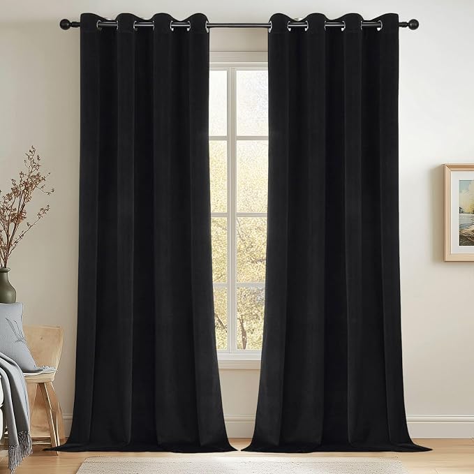Joydeco 100% Blackout Curtains Velvet Black Out Curtain 84 Inch Drapes | by JOYDECO