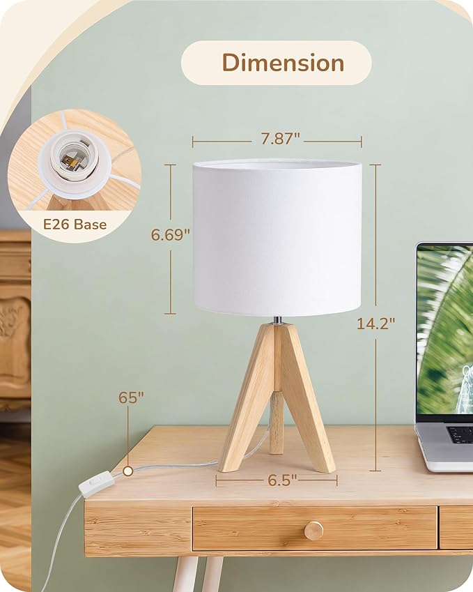 EDISHINE Small Cute Table Lamp, Wood Tripod Nightstand Lamp, 14.2 Inch | ON/Off - Image 5
