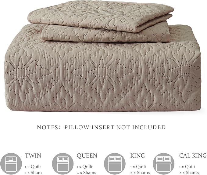 Exclusivo Mezcla California King Quilt Set, Taupe | Lightweight Soft Bedspreads - Image 6