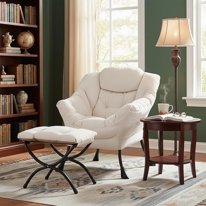 Welnow Lazy Chair with Ottoman, Reading Chair with Footrest, Foldable Footrest - Image 7