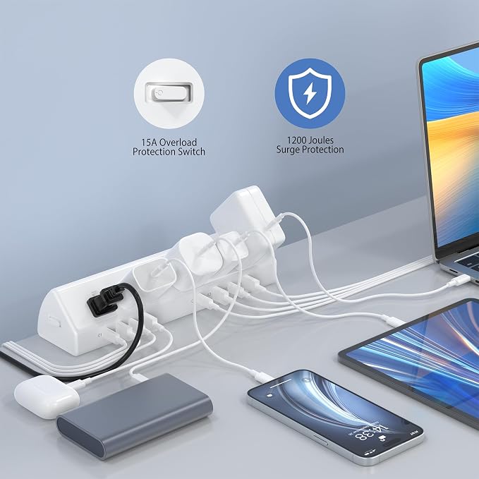 Jgstkcity Desk Clamp Power Strip USB C 65W, 8 USB, 10FT Cable, Fit 1.96'' - Image 4