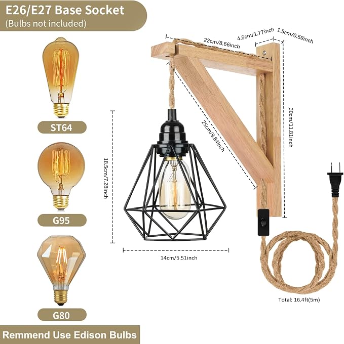 Frideko Plug in Wall Sconce Set of Two, Boho Farmhouse Hanging Wall Lamp - Image 4