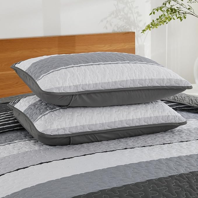 Dinjoy Queen Boho Striped Quilt Set, Balck White Lightweight Bedspread | Soft - Image 9