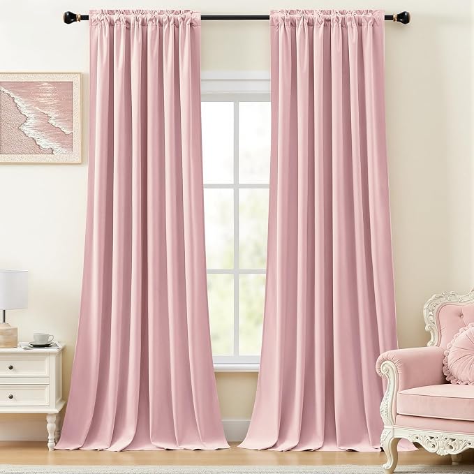 96 Inch Pink Velvet Curtains for Bedroom Back Tab Drapes Thermal Insulated | - Image 8
