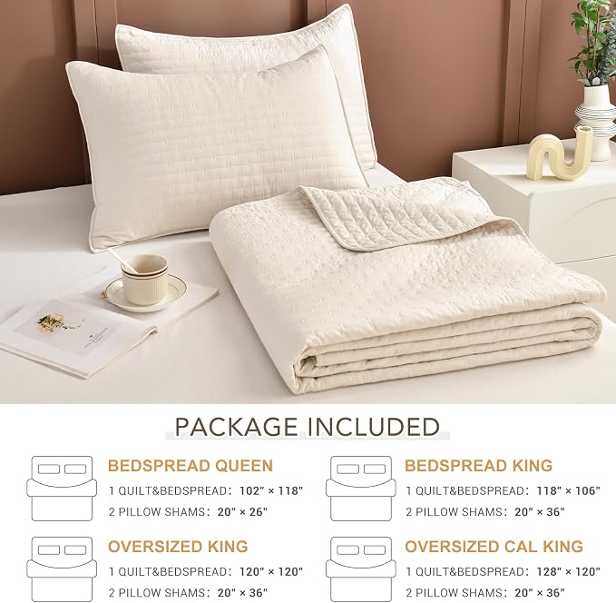 Lady Ann Oversized California King Size 120x120 Bedspread Set, Wheat Quilted - Image 3