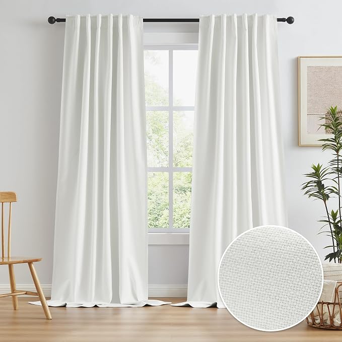 Blackout Natural Curtains 108 Inch Length, Modern Curtains Back Tab, Pleated by KEQIAOSUOCAI