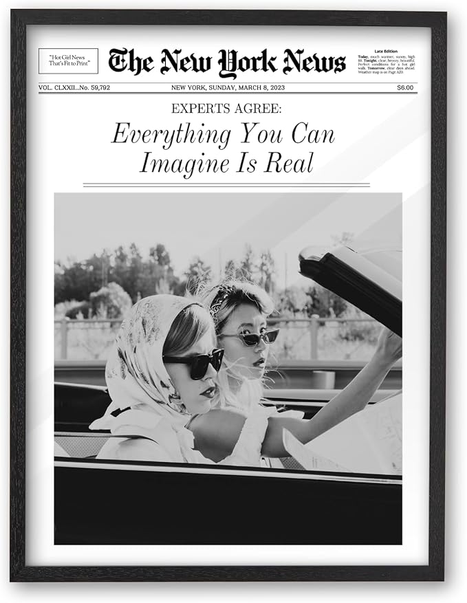 iHery 8x10in Everything You Can Imagine Is Real Framed Newspaper Art | Premium by iHery
