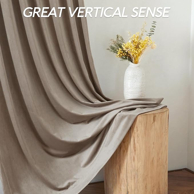 RYB HOME Camel Beige Velvet Curtains 96 inch, Heavy Duty 2-Layer Window Curtains - Image 5