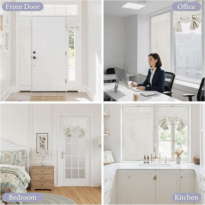 RYB HOME Natural Linen Textured French Door Window Curtains 100% Blackout | - Image 9