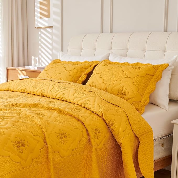 Cmfshape Floral Embroidery Quilt Set, 3 Pieces King Quilt Bedding Set, Classic - Image 3