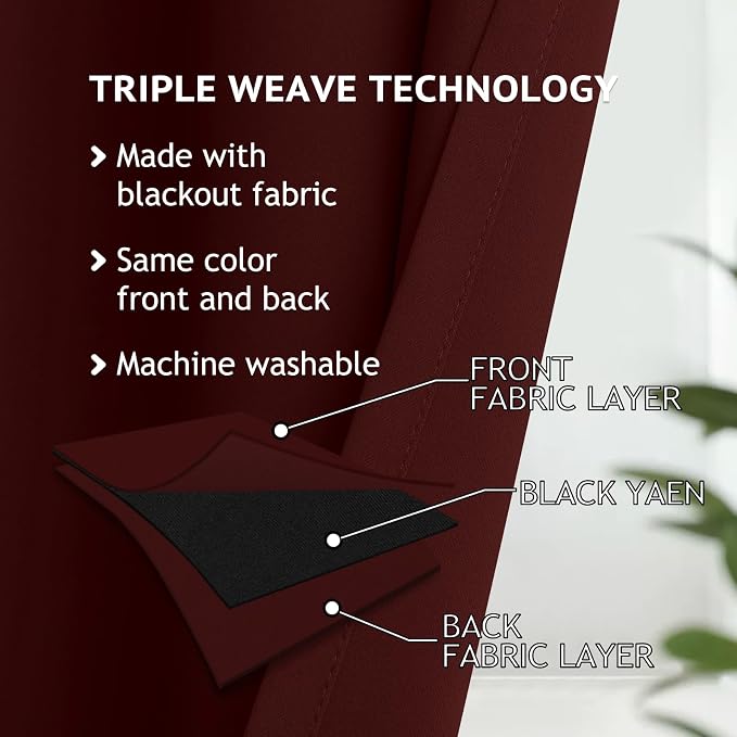 COSVIYA Grommet Room Darkening Burgundy Curtains 90 inch Long - Image 3