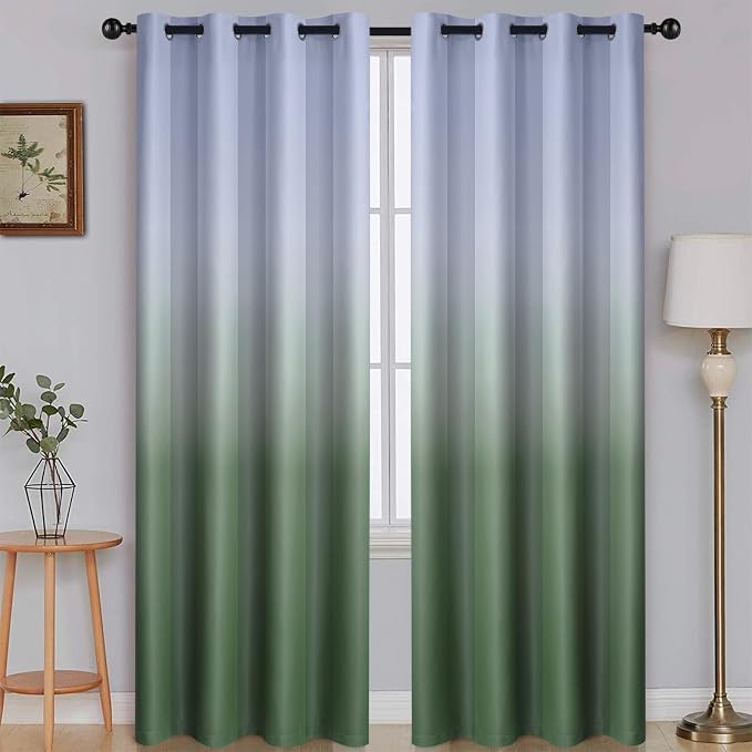 SimpleHome Ombre Gradient Sage Green White to Gray Curtains Bedroom 52Wx84L | by SimpleHome
