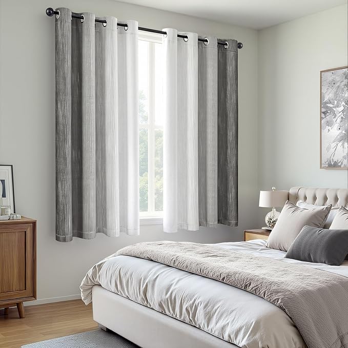 MIULEE Grey and Greyish White Ombre Blackout Curtains 52Wx63L Set of 2 | Full - Image 6
